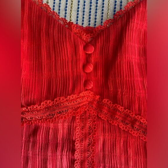 Alice + Olivia  Mini Dress Womens Size 6 Red Spaghetti Strap Button Lace - Picture 10 of 15